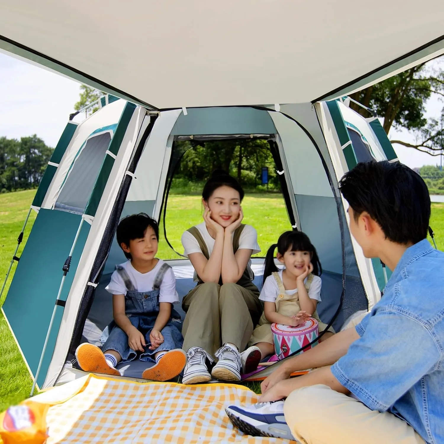 3-4 People Tents. Pop Up Tent. with Rainproof Top Cover, Portable Carry Bag. for Camping, Family Outings, and Outdoor Activities