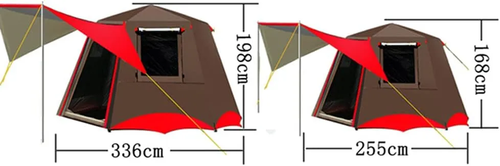 3-4 Person Automatic Tent with Porch Camping Pop Up Tent with 2 Door and 2 Double Layer Instant Family Tent for Camping Outdoor Hiking, Easy Set Up (Red 5) (Red 3)