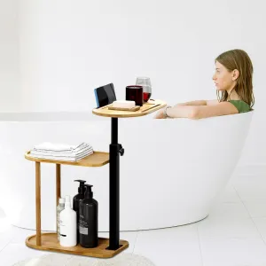 3 Layer Bathtub Tray Table,Bamboo Swivel Bathtub Side Table Height Adjustable,Freestanding Bathtub Tray for Tub Against Wall,Bathtub Accessories&Bathroom Organizer for Luxury Home Spa-Natural