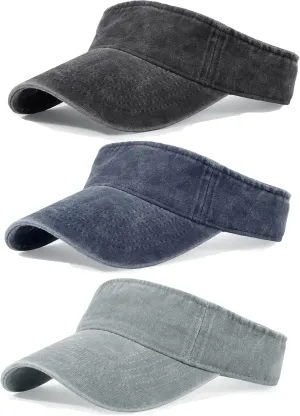 3 Pack Sun Visors for Women Men Cooling Lightweight Sports Sun Hats Adjustable Twill Cotton Run Visor