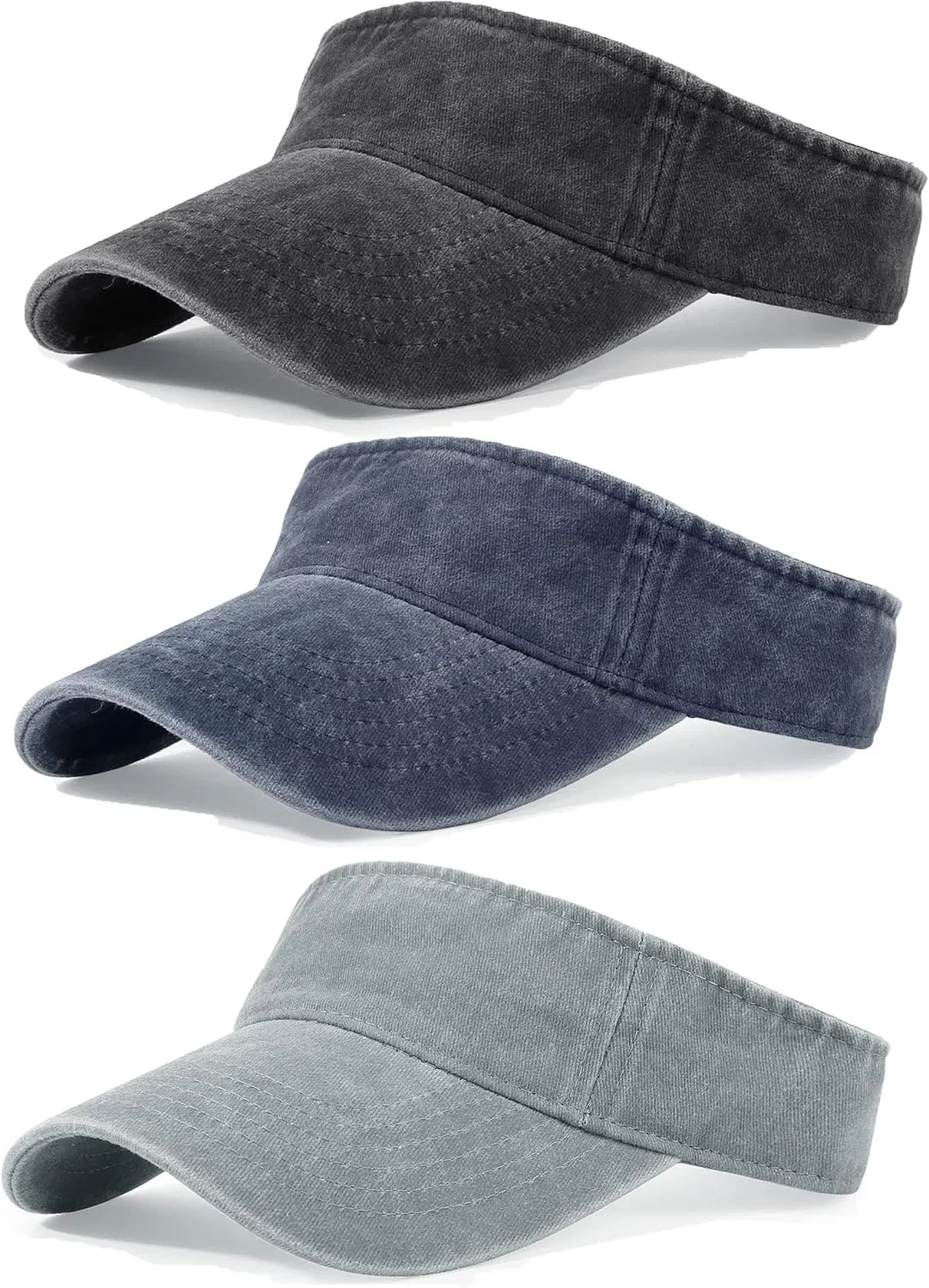 3 Pack Sun Visors for Women Men Cooling Lightweight Sports Sun Hats Adjustable Twill Cotton Run Visor