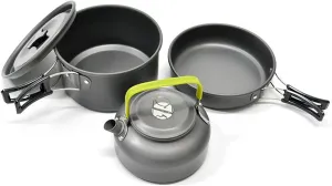 3 Pcs Camping Cookware Mess Kit Lightweight Pot Pan Kettle Non-Stick Cooking Outdoor Pot Kettl with Camping Utensils Cookware Kit Backpacking Picnic Gear for Trekking and Hiking