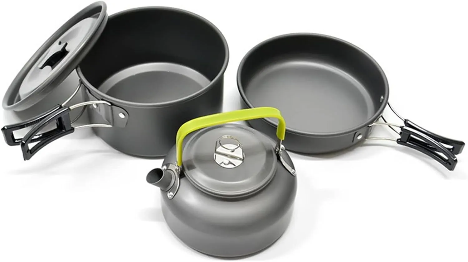 3 Pcs Camping Cookware Mess Kit Lightweight Pot Pan Kettle Non-Stick Cooking Outdoor Pot Kettl with Camping Utensils Cookware Kit Backpacking Picnic Gear for Trekking and Hiking