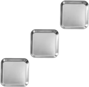 3 Pcs Dinner Plates Stainless Steel Bbq Trays Serving Platter Home Decor