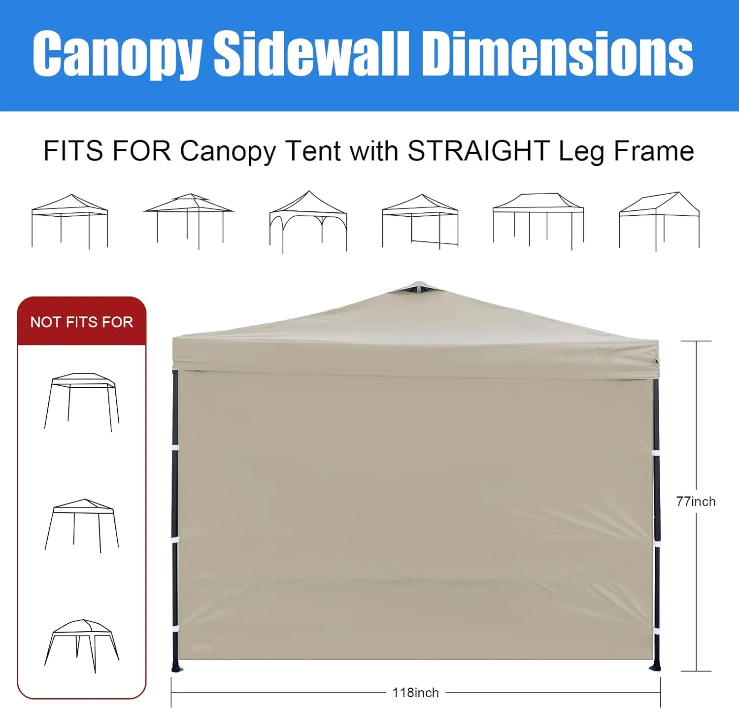 3-Piece 10x10 Canopy Sidewalls with Silver Coating UPF50  Shelter Sunwall Waterproof Canopies Shade Wall Instant Canopy Side Wall for Outdoor Pop up Canopy Tent and Vendor Tent, Khaki