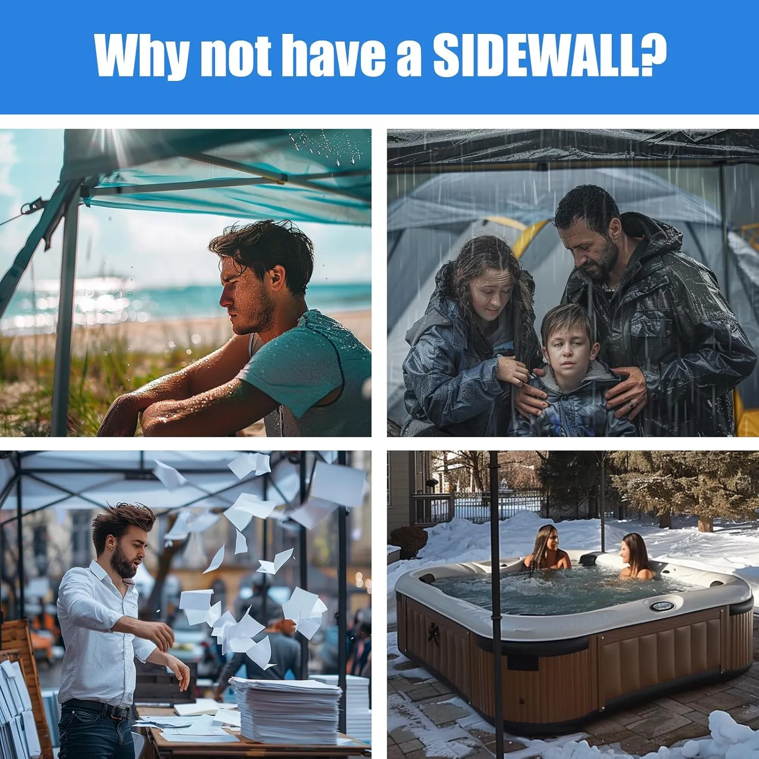 3-Piece 10x10 Canopy Sidewalls with Silver Coating UPF50  Shelter Sunwall Waterproof Canopies Shade Wall Instant Canopy Side Wall for Outdoor Pop up Canopy Tent and Vendor Tent, Khaki