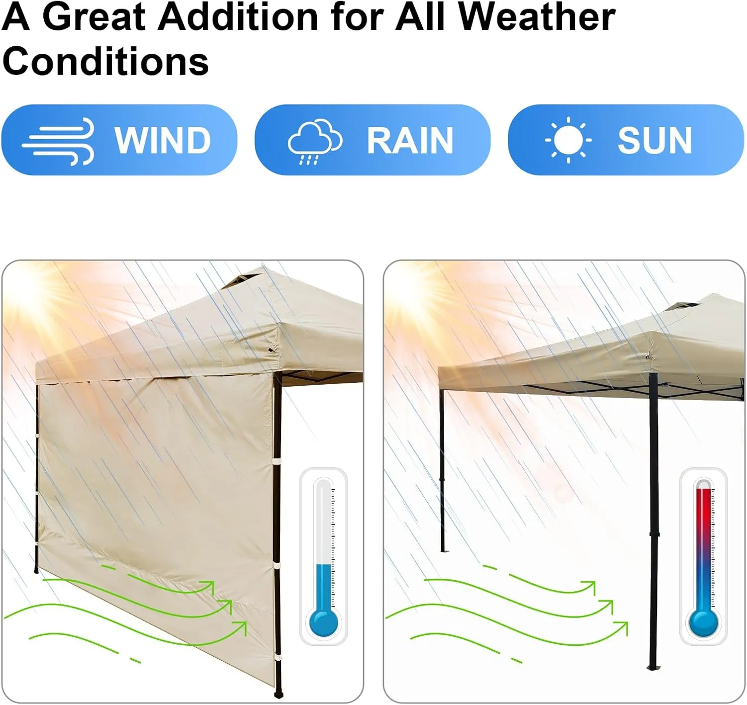 3-Piece 10x10 Canopy Sidewalls with Silver Coating UPF50  Shelter Sunwall Waterproof Canopies Shade Wall Instant Canopy Side Wall for Outdoor Pop up Canopy Tent and Vendor Tent, Khaki