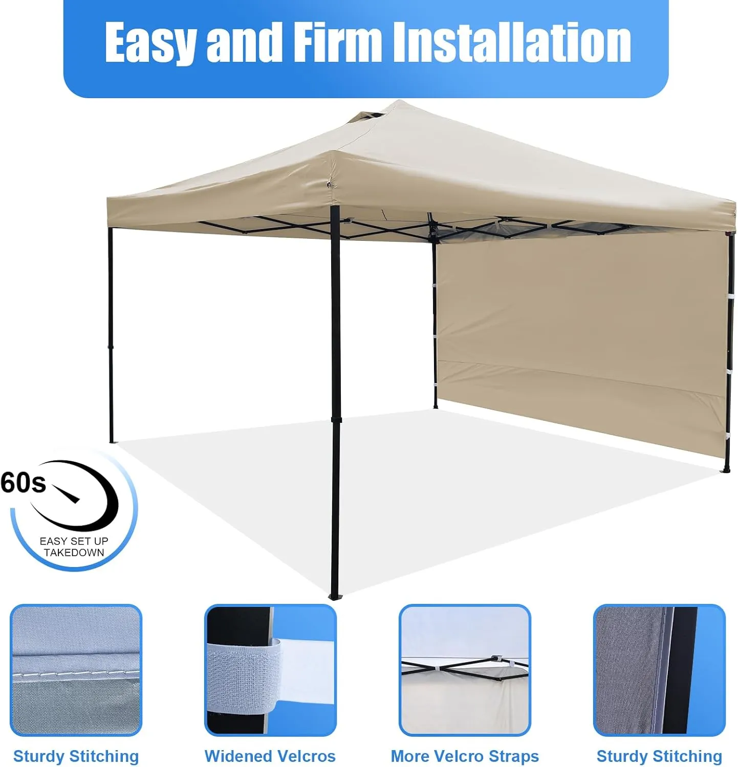 3-Piece 10x10 Canopy Sidewalls with Silver Coating UPF50  Shelter Sunwall Waterproof Canopies Shade Wall Instant Canopy Side Wall for Outdoor Pop up Canopy Tent and Vendor Tent, Khaki