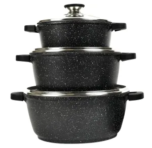 3 Piece Casserole Set - Oven-Safe - Non-Stick Stone-Like Coating & Removable Silicone Handles for Burn-Free Handling. All with Glass Lid.
