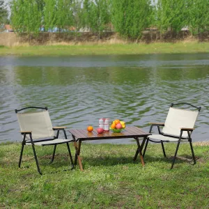 3-Piece Outdoor Folding Camping Table and Two Camping Chairs, Lightweight Aluminum Roll-up Rectangular Folding Table for Indoor, Outdoor Camping, Picnics, Beach,Backyard, BBQ, Party, Patio