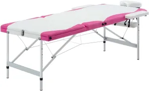 3-Zone Foldable Massage Table Aluminum White and Pink,Massage Tables-110242
