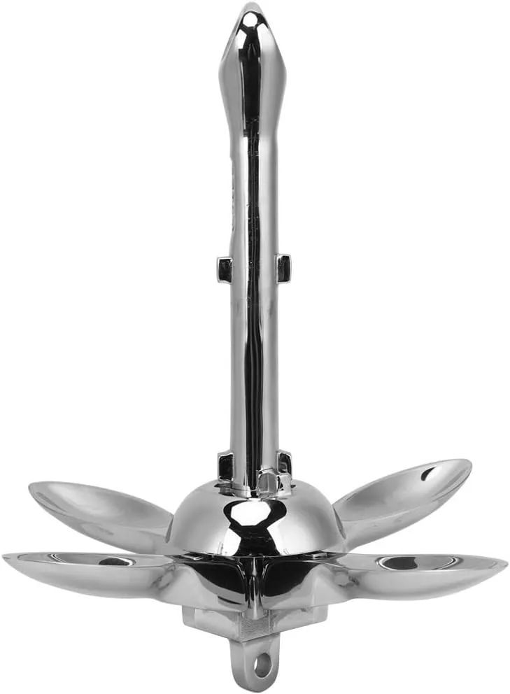 304 Stainless Steel Foldable Grapnel Anchor for Fishing Boat Rubber Dinghy Canoeing Yacht, Strength, Carry and Store