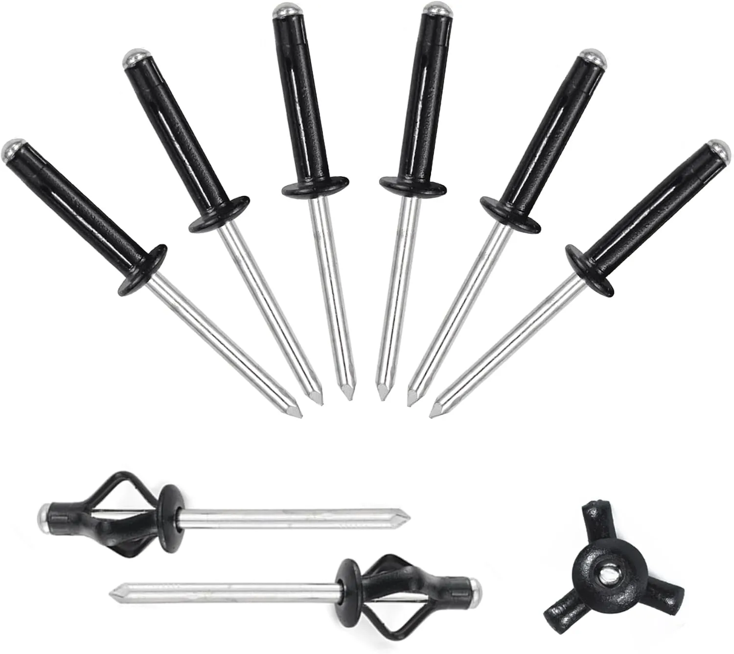 3/16" x 1" Tri-Fold Rivets Assortment - 120Pcs,Black Tri-fold Exploding Pop Rivets Solid Aluminum Tri Grip Rivets Bulb Style Rivets for Kayak Marine Boat