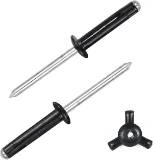 3/16" x 1" Tri-Fold Rivets Assortment - 120Pcs,Black Tri-fold Exploding Pop Rivets Solid Aluminum Tri Grip Rivets Bulb Style Rivets for Kayak Marine Boat