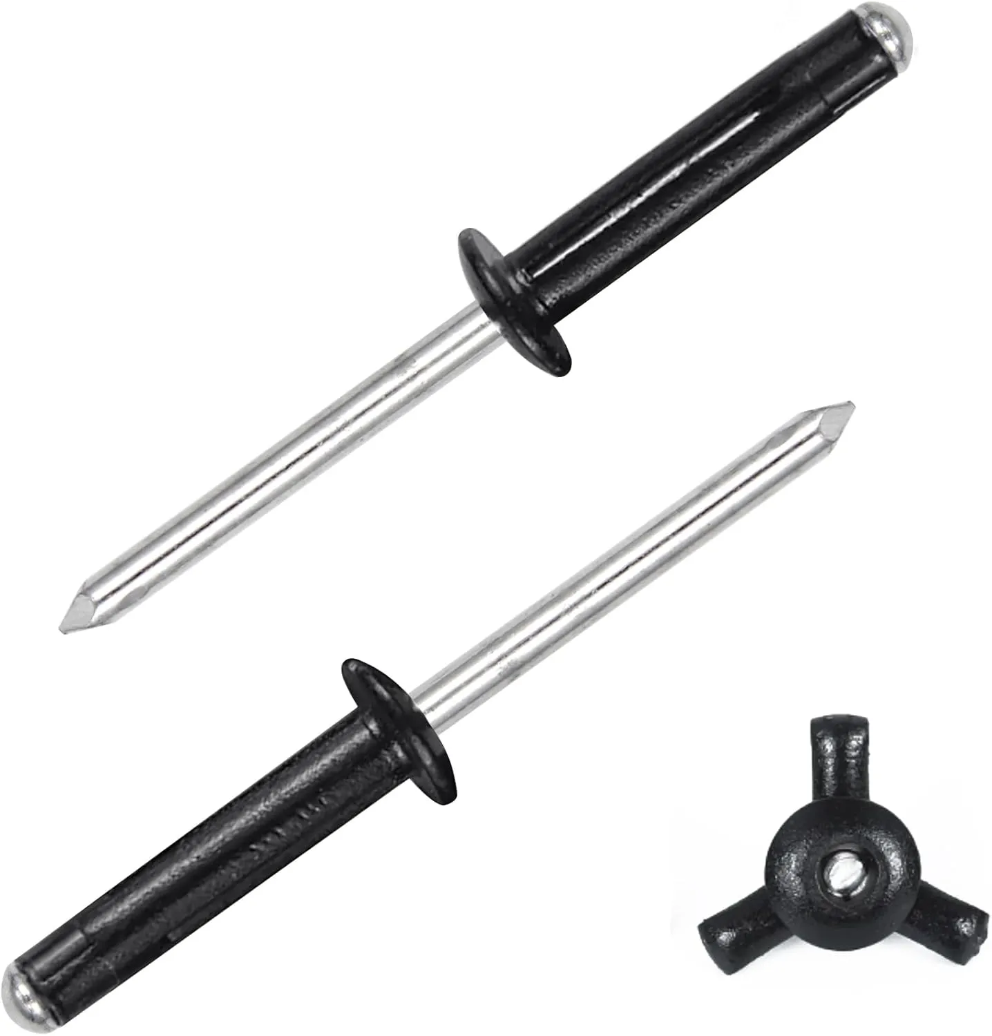 3/16" x 1" Tri-Fold Rivets Assortment - 120Pcs,Black Tri-fold Exploding Pop Rivets Solid Aluminum Tri Grip Rivets Bulb Style Rivets for Kayak Marine Boat