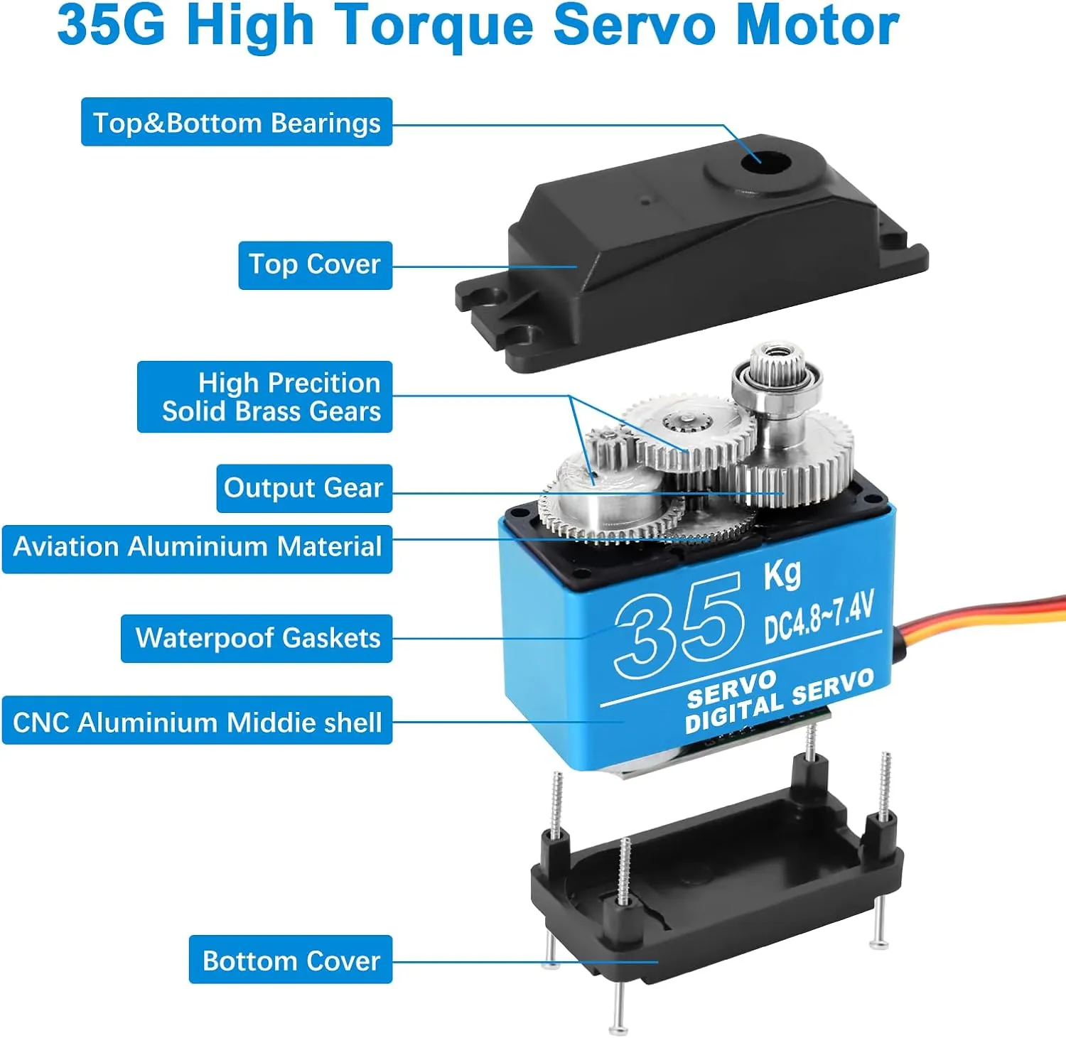 35KG High Torque Servo Motor Servo AYWHP 1 Pcs RC Servo High Torque Metal Gear Digital Servo RC Servo for RC Robotic/Helicopter/Car/Boat/DIY, 1/8 1/10 RC Car (Control Angle 0-180°)