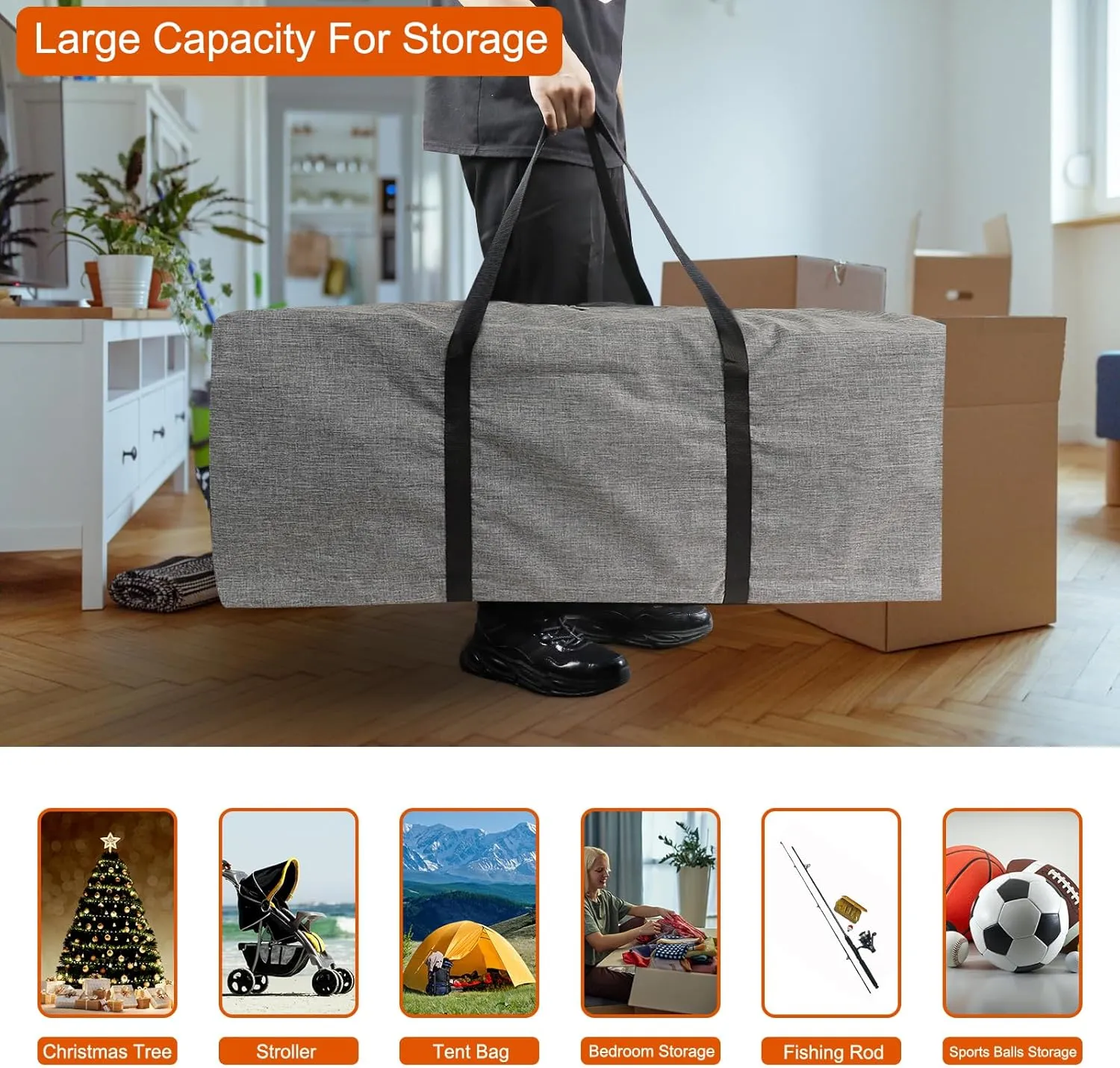 36 Inch Sports Duffle Bag - 106L Large Luffel Bag for Travel, Foldable Luggage Duffle Bag with Zippers for Men Women (Grey)
