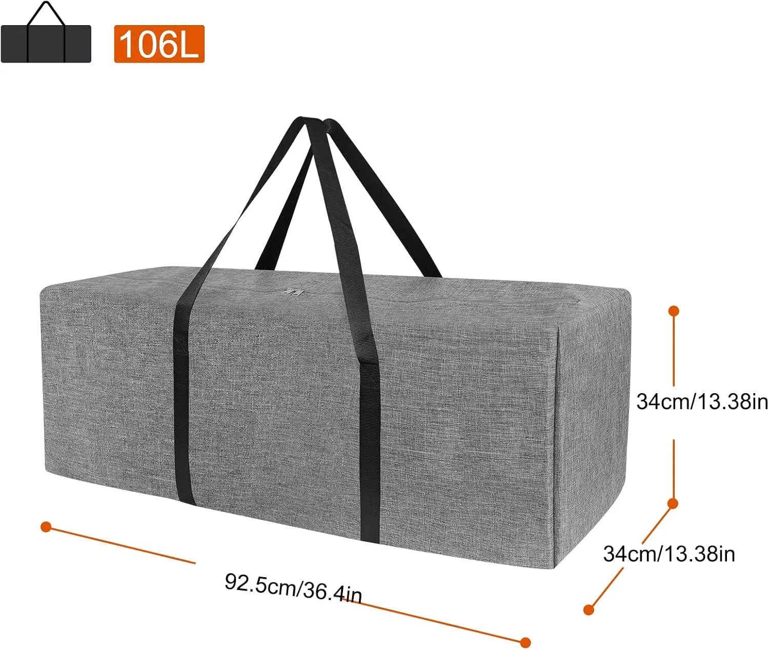 36 Inch Sports Duffle Bag - 106L Large Luffel Bag for Travel, Foldable Luggage Duffle Bag with Zippers for Men Women (Grey)