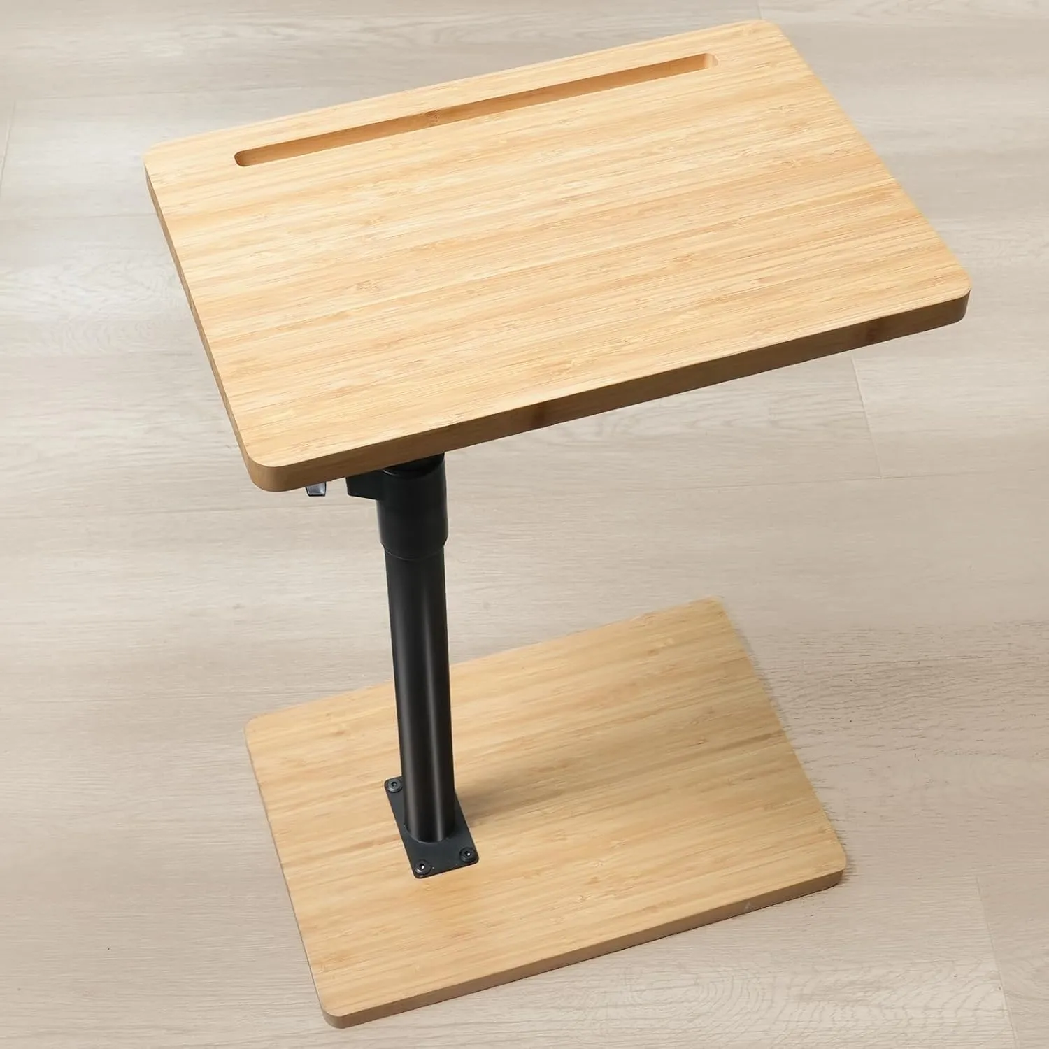 360° Rotatable Sofa Tray Table for Couch Arm - Height Adjustable End Table for Bed or Chair with Phone & Tablet Slots, TV Tray Table, Side Table Tray for Small Spaces（Bamboo,Rectangle）