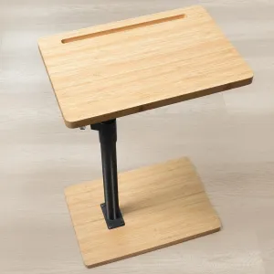 360° Rotatable Sofa Tray Table for Couch Arm - Height Adjustable End Table for Bed or Chair with Phone & Tablet Slots, TV Tray Table, Side Table Tray for Small Spaces（Bamboo,Rectangle）