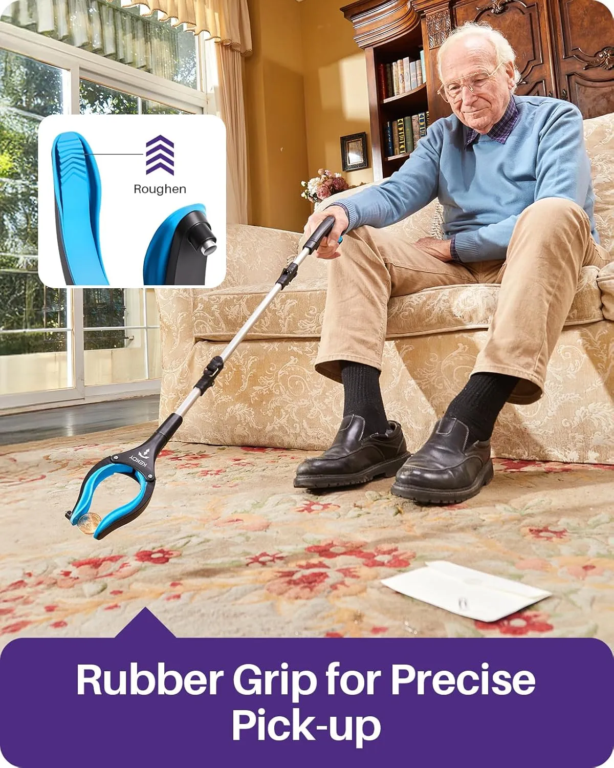36inch Grabber Reacher Tool for Seniors, Foldable Reacher Grabbers Pickup Stick with Anti-Slip 360° Rotating Jaw, 4" Wide Extended Claw with Magnet for Disabled, After Surgery Recovery