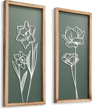 3D Floral Green Wall Art (Set of 2) Lightweight, Wooden Ready-to-Hang Boho Framed Wall Art for Bathroom, Bedroom, Living Room or Office – Premium Sage Green Farmhouse Decor – Gift-Boxed