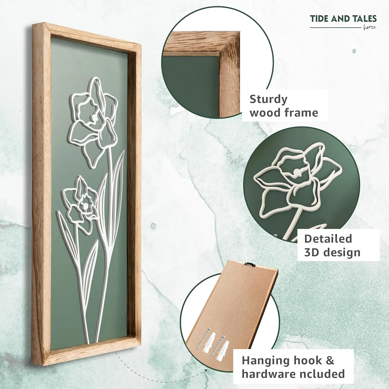 3D Floral Green Wall Art (Set of 2) Lightweight, Wooden Ready-to-Hang Boho Framed Wall Art for Bathroom, Bedroom, Living Room or Office – Premium Sage Green Farmhouse Decor – Gift-Boxed