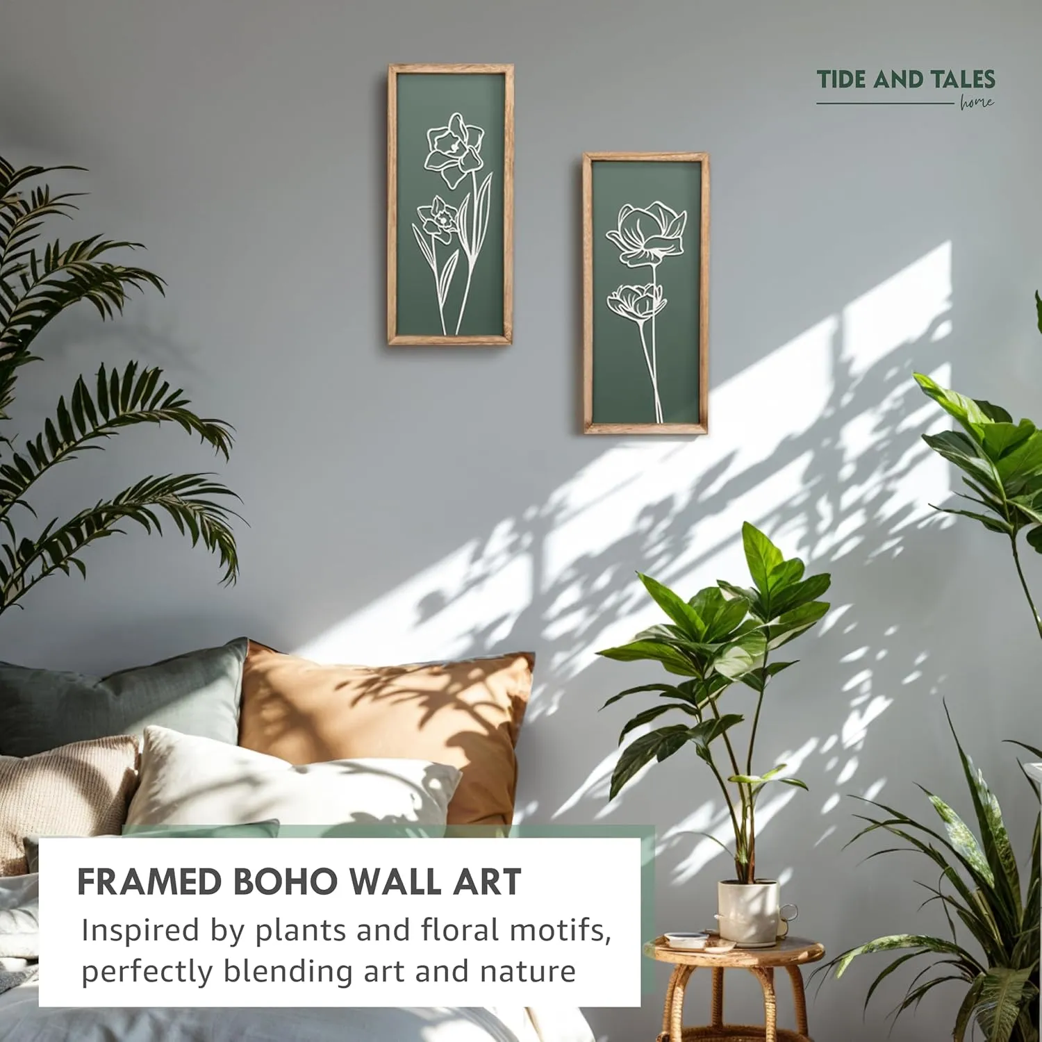 3D Floral Green Wall Art (Set of 2) Lightweight, Wooden Ready-to-Hang Boho Framed Wall Art for Bathroom, Bedroom, Living Room or Office – Premium Sage Green Farmhouse Decor – Gift-Boxed