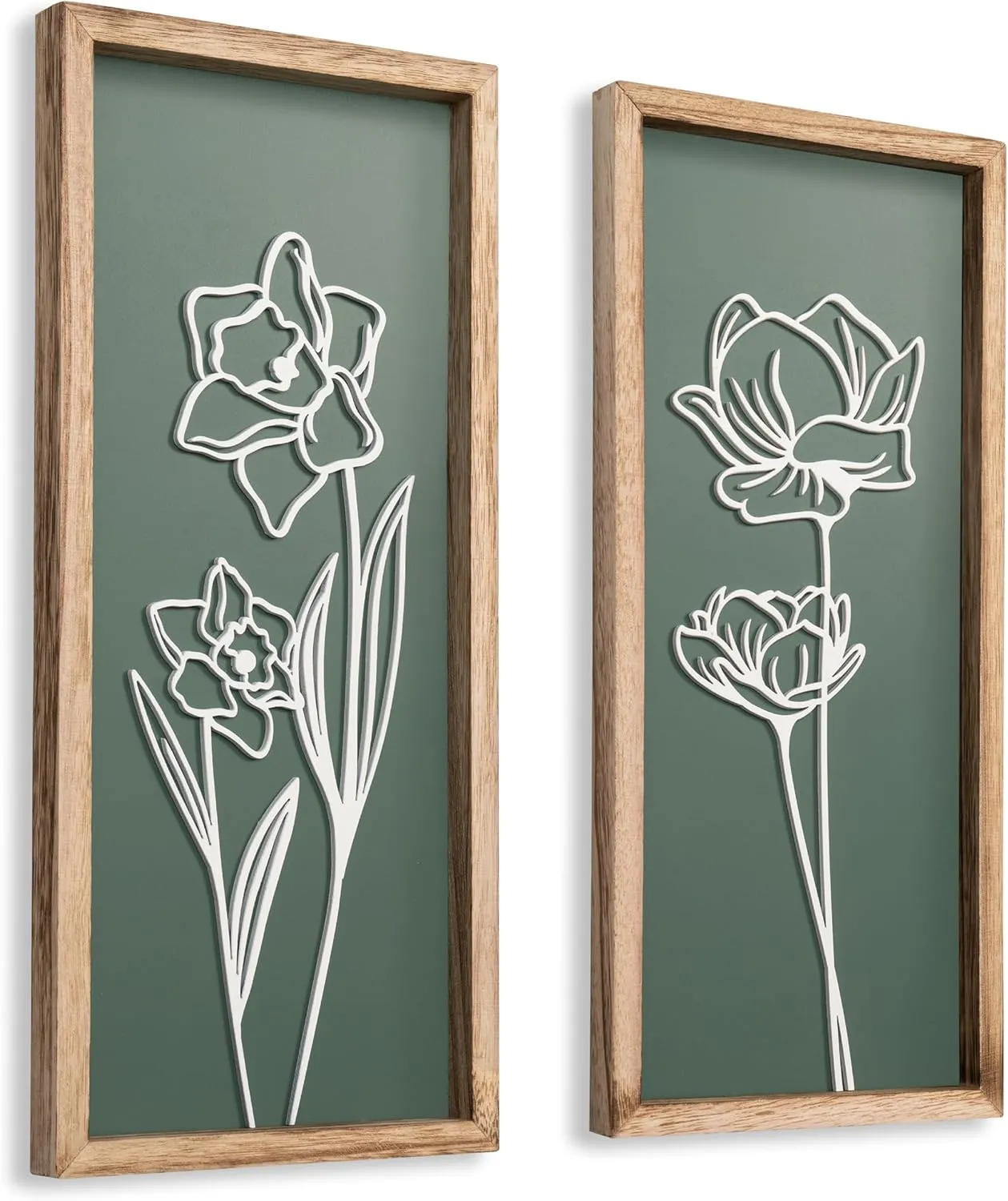 3D Floral Green Wall Art (Set of 2) Lightweight, Wooden Ready-to-Hang Boho Framed Wall Art for Bathroom, Bedroom, Living Room or Office – Premium Sage Green Farmhouse Decor – Gift-Boxed