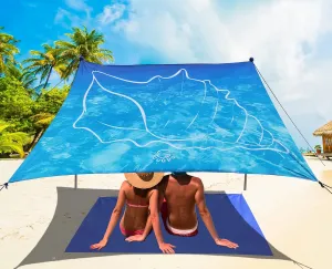 3D Printing Beach Canopy Tent Sun Shade with UPF 50  UV Protection, 7x6 FT Tent Sun Shelter Pop Up 2 Poles Outdoor Shelter for Beach, Camping, Fishing, Backyard and Picnics with Mat