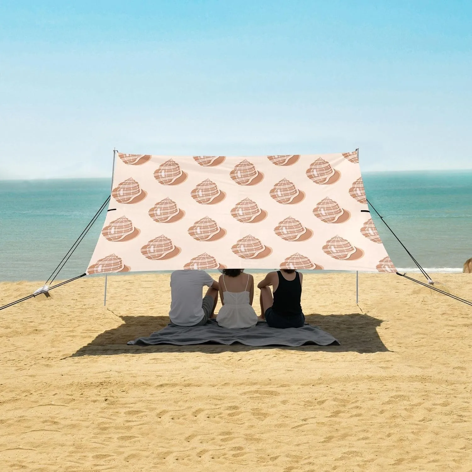 3D Sea Shells Pattern Beach Camping Tent Sun Shelter for Whole Family, Beach Shade Canopy with UPF50  UV Protection,Easy Set Up and Carry,Outdoor Shade for Trips, Fishing, Backyard Fun Picnics