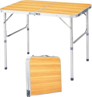 3FT Aluminum Folding Camping Table – Portable Lightweight Outdoor Picnic Table, Black, Collapsible for BBQ, Tailgate, RV, Patio, Beach (Wood Grain Color)