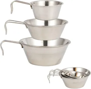 3pcs Set Travel Sierra Cup Camping Tableware Equipment Bowl with Hanging Handle, Stainless Steel Outdoor Cooking Bowl with Measurement, 225ML/340ML/620ML