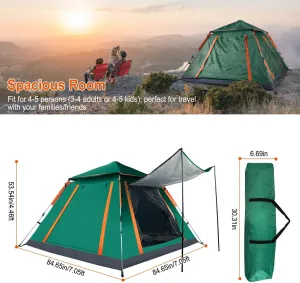 4-5 Person Pop-Up Camping Tent, Instant Setup Family Tent with 2 Mosquito Nets Windows, Portable for Hiking, Backpacking & Outdoor Adventures, Waterproof & Windproof-Green