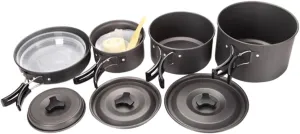 4-5 Person Portable Camping Cookware Insulated Pot Set Non-Stick Pan Cooking Utensils Compact for Hiking Outdoor Activities