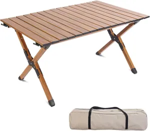 4-6 People Camping Table, Roll-Up Lightweight Picnic Table with Large Aluminum Tabletop & Carrying Bag, Portable Outdoor Folding Table for Hiking, Backpacking & Fishing(Carbon Steel Yellow,L