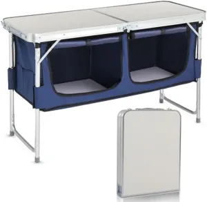 4 Ft Folding Camping Table with Storage Home Use Aluminum Alloy Foldable Table White, for Family Reunions, Picnics, Camping Trips, Buffets Or Barbecues White