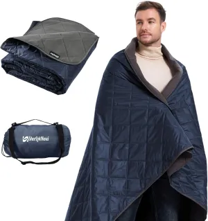 4-in-1 Large Outdoor Blanket - Waterproof & Windproof Thickened Warm Fleece Camping Blanket for Stadium, Hiking, Sporting Events - 81"x57", Packable (Royal Blue)