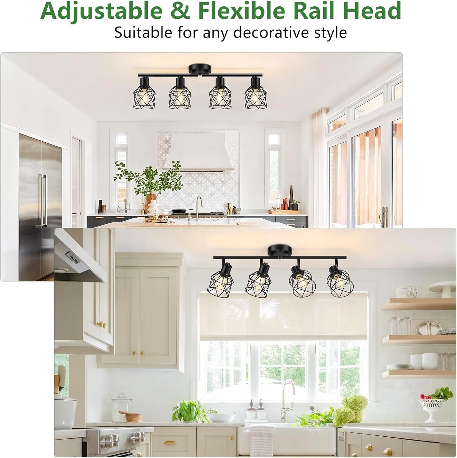 4-Lights Semi Flush Mount Ceiling Light, Adjustable Multi-Directional Light Fixtures, Rotatable Farmhouse Light Fixtures Mount with Metal Cage for Dining Room, Living Room
