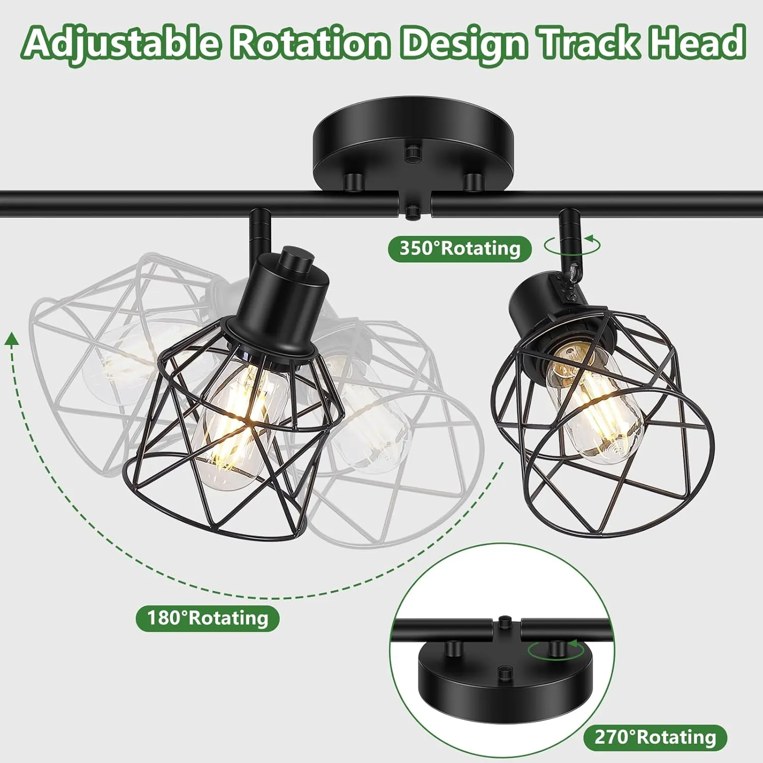 4-Lights Semi Flush Mount Ceiling Light, Adjustable Multi-Directional Light Fixtures, Rotatable Farmhouse Light Fixtures Mount with Metal Cage for Dining Room, Living Room
