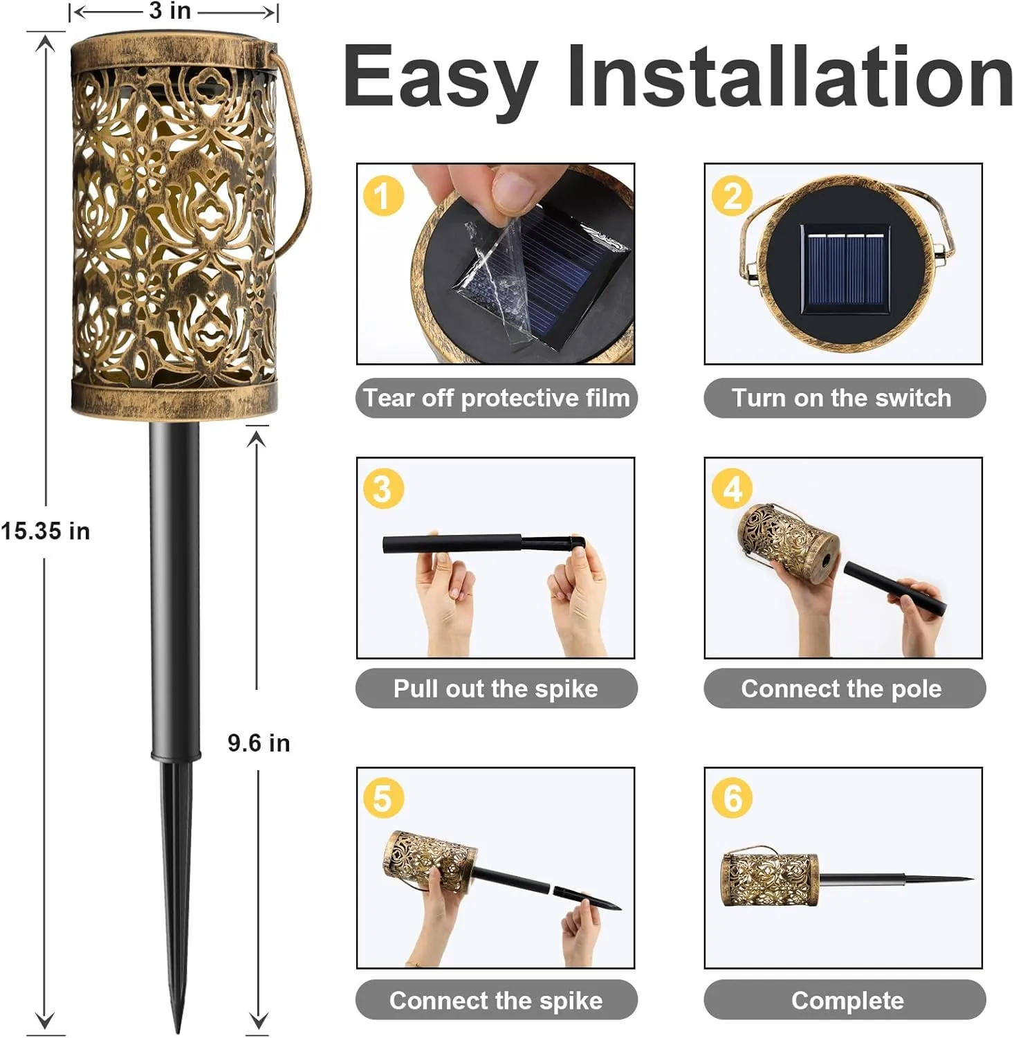 4 Pack Solar Pathway Lights Lights Outdoor, LED Solar Lantern Bright Metal Retro Waterproof, Outside Decorative Rose Hanging Lanterns Solar Powered for Path Lawn Patio Yard Walkway