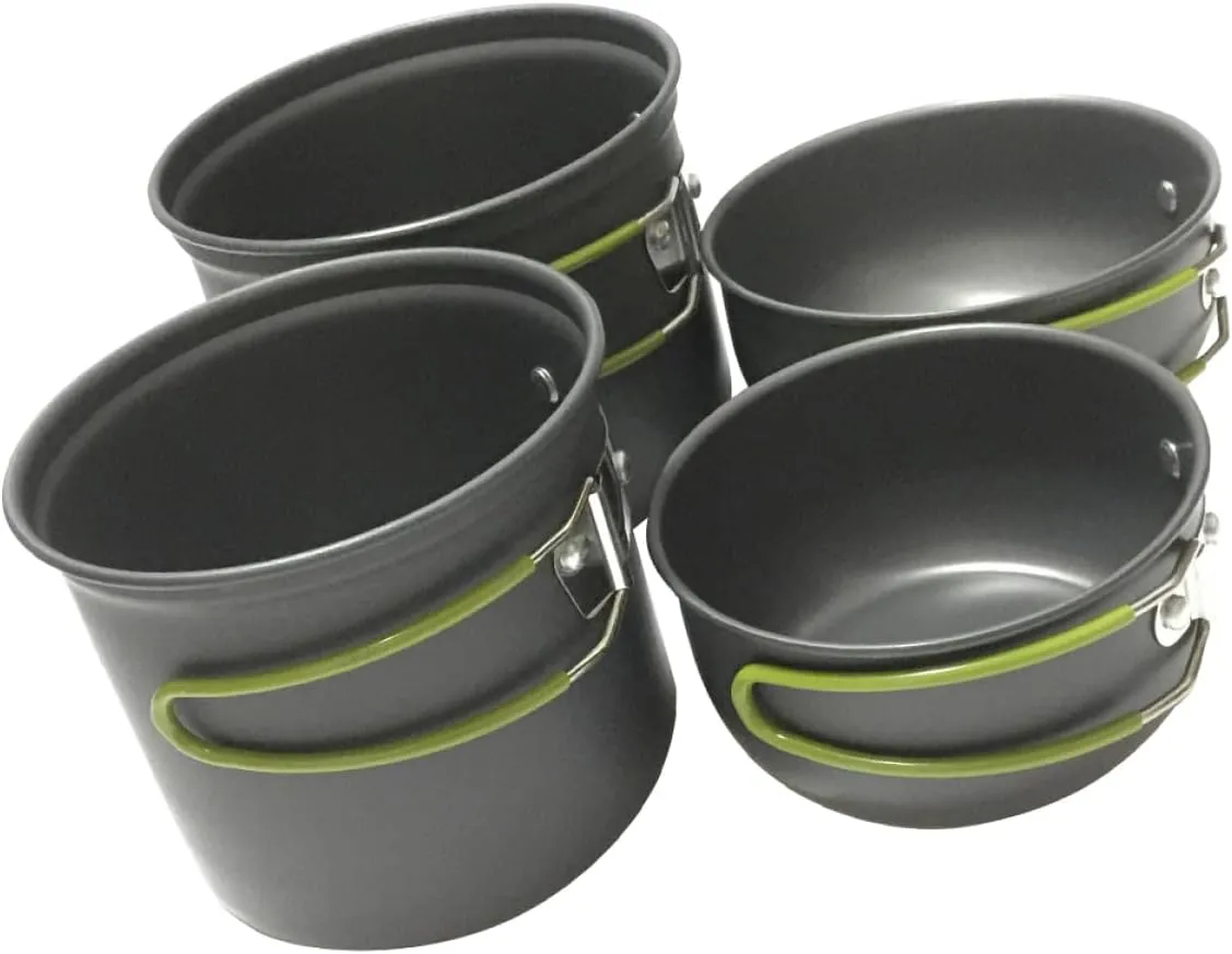 4-pc Camping Cooking Set Portable Aluminum Camping Pots Mess Kit Outdoor Cookware for 2-3 People Cookware for Open Fire