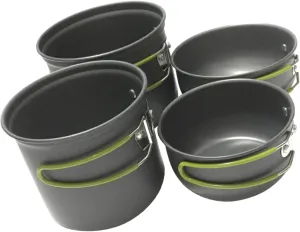 4-pc Camping Cooking Set Portable Aluminum Camping Pots Mess Kit Outdoor Cookware for 2-3 People Cookware for Open Fire