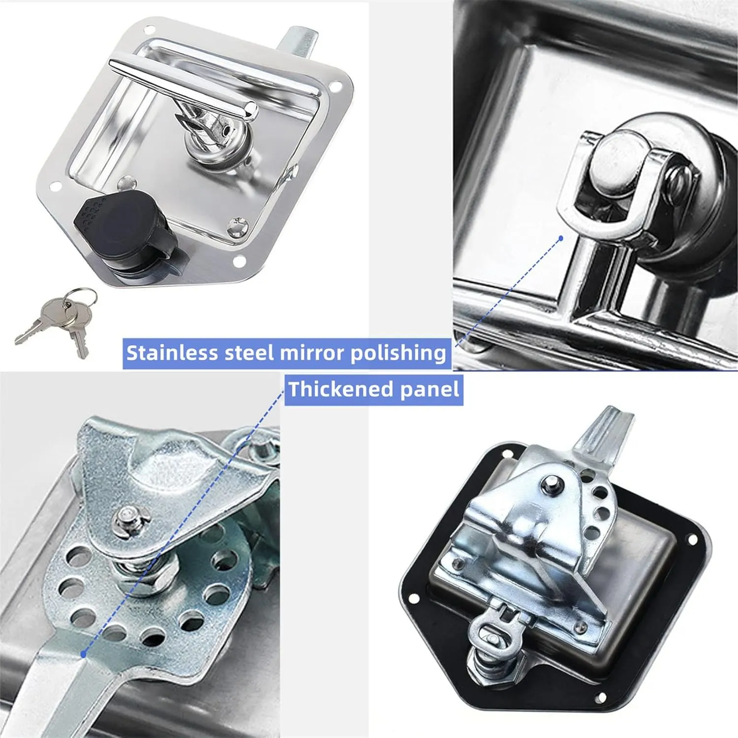 4 Pcs Stainless Steel Car Trailer Door Latch Rv Door Tool Box Lock with Gasket T-Handle Latch with Keys 304 Stainless Steel Highly Polished