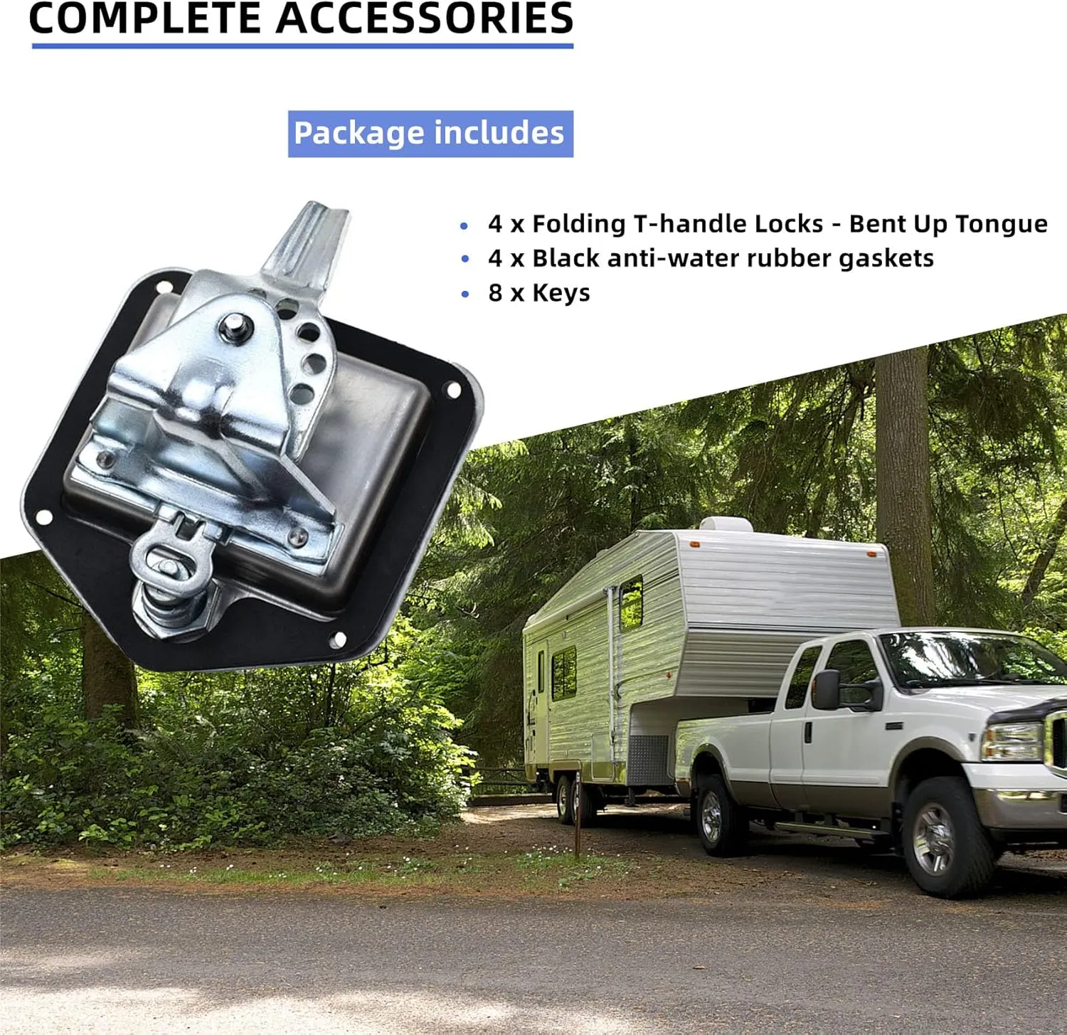 4 Pcs Stainless Steel Car Trailer Door Latch Rv Door Tool Box Lock with Gasket T-Handle Latch with Keys 304 Stainless Steel Highly Polished