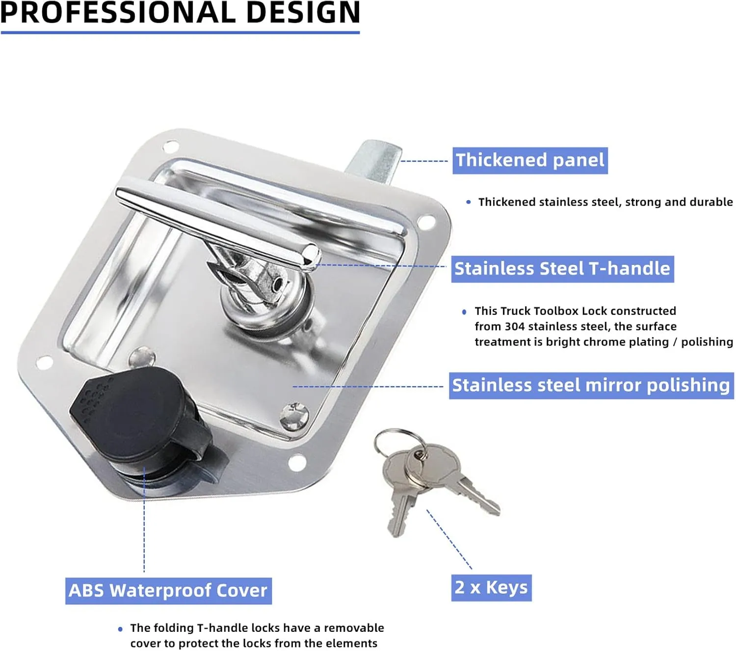 4 Pcs Stainless Steel Car Trailer Door Latch Rv Door Tool Box Lock with Gasket T-Handle Latch with Keys 304 Stainless Steel Highly Polished