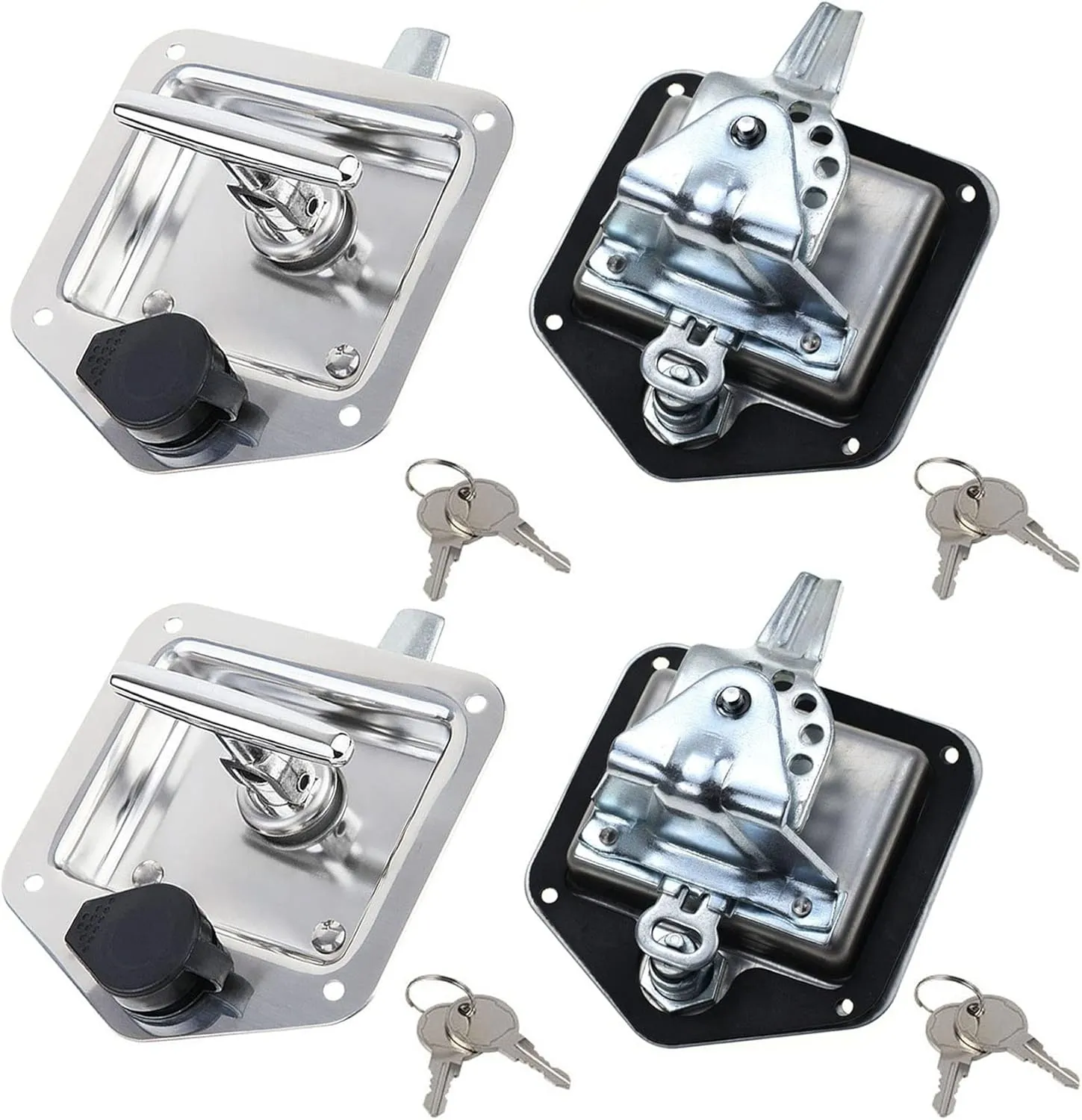 4 Pcs Stainless Steel Car Trailer Door Latch Rv Door Tool Box Lock with Gasket T-Handle Latch with Keys 304 Stainless Steel Highly Polished