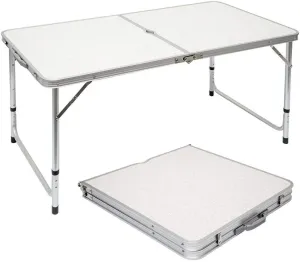 4' Portable Folding Table, Height Adjustable Aluminum Table, for Indoor Outdoor Picnic Camping Party Wedding