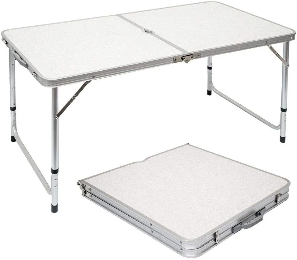 4' Portable Folding Table, Height Adjustable Aluminum Table, for Indoor Outdoor Picnic Camping Party Wedding