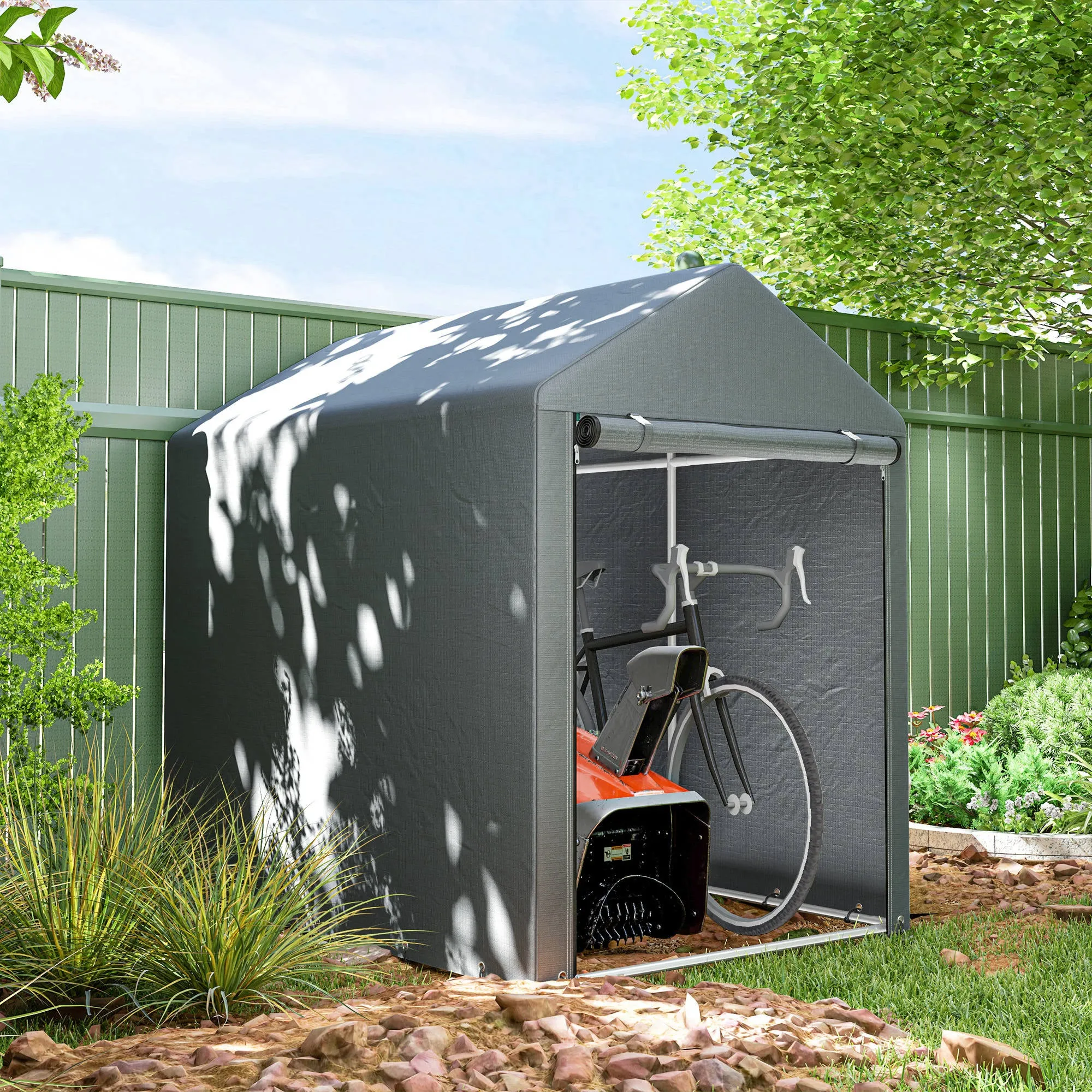 4' x 6' Portable Storage Shed with Galvanized Frame and Roll-up Door